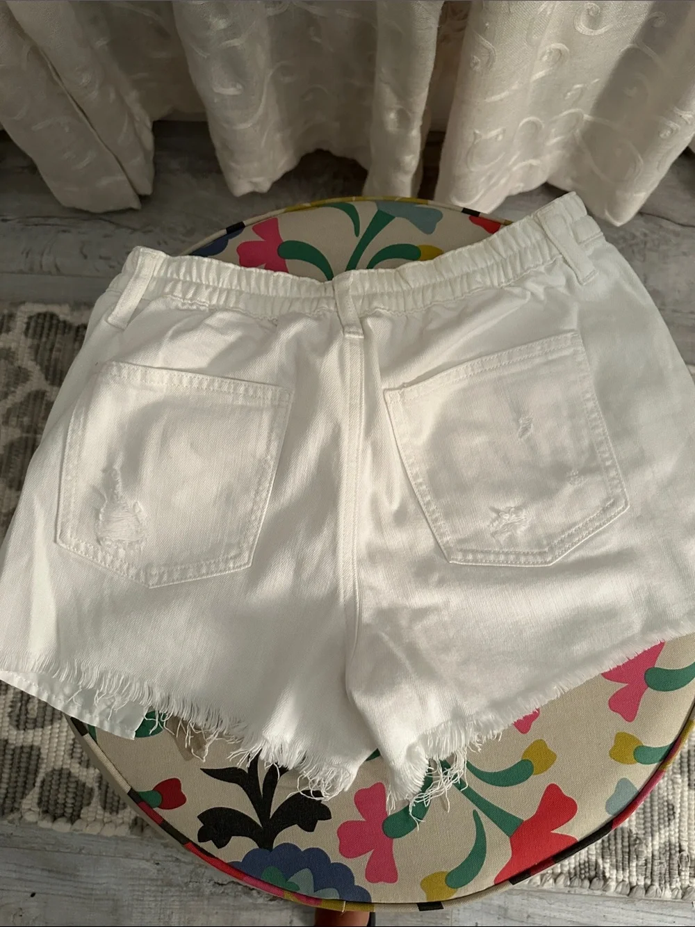 aerie White Distressed Denim Shorts
